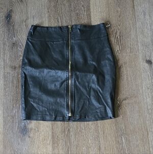 Black synthetic Leather Skirt with Gold Zipper